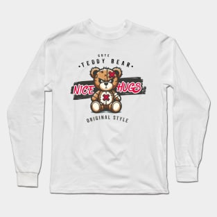 Nice Hugs Teddy Bear Cartoon, Art Illustration cartoon Long Sleeve T-Shirt